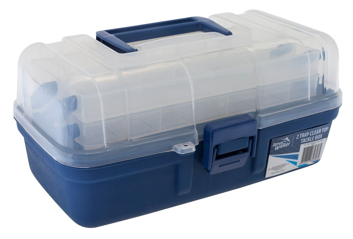 Jarvis Walker 2 Tray Clear Top Fishing Tackle Box - Tackle Storage Box  -Tool Box