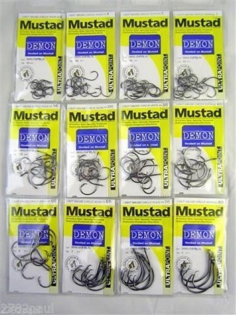 Mustad Demon- Entire Range 12 Pack-Sizes 6,4,2,1,1/0,2/0 ,3/0,4/0,5/0,6/0,7/0,8/0