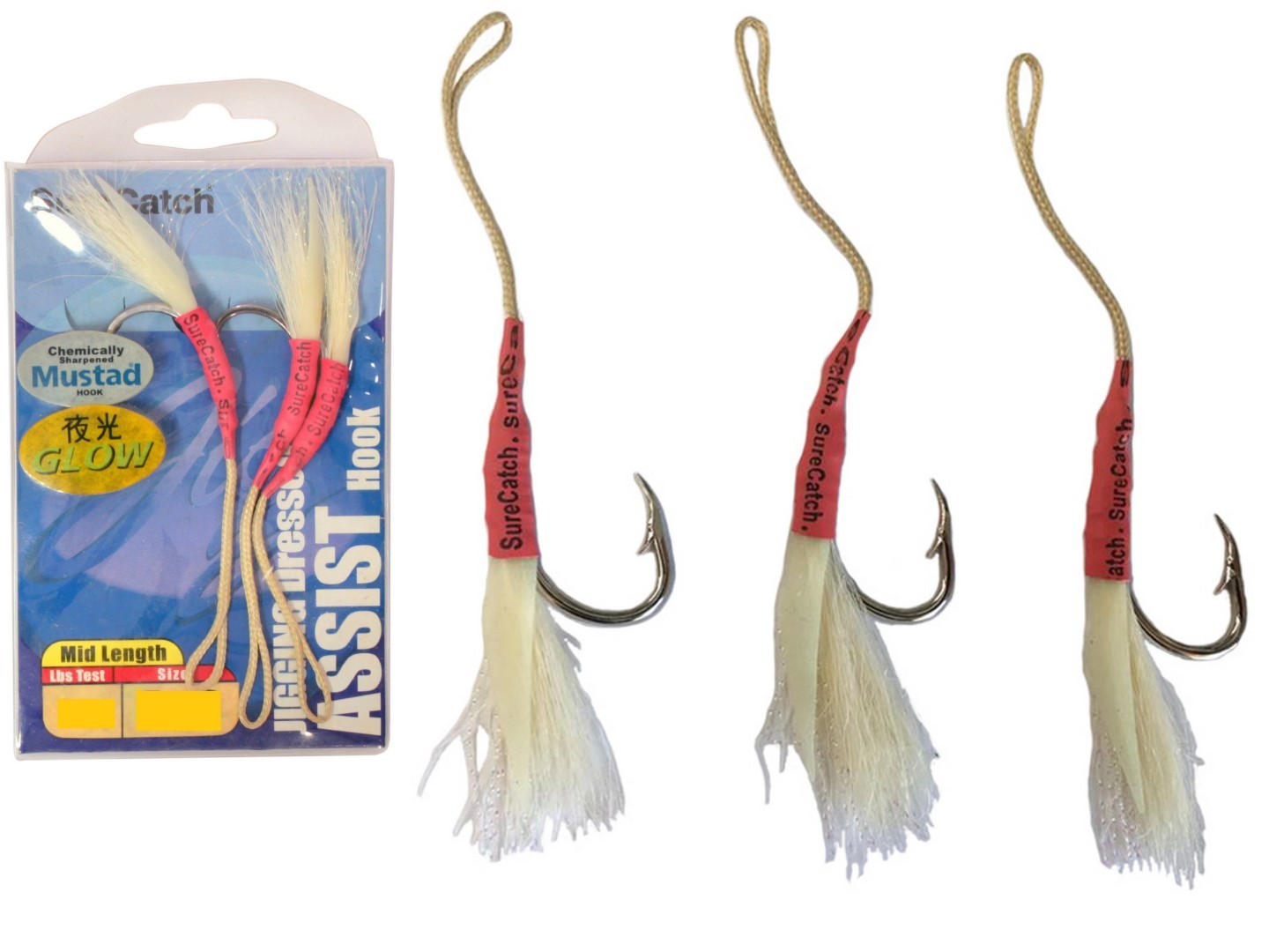 3 Pack of Surecatch Mid Length Dressed Jigging Assist Hooks - Mustad Hooks