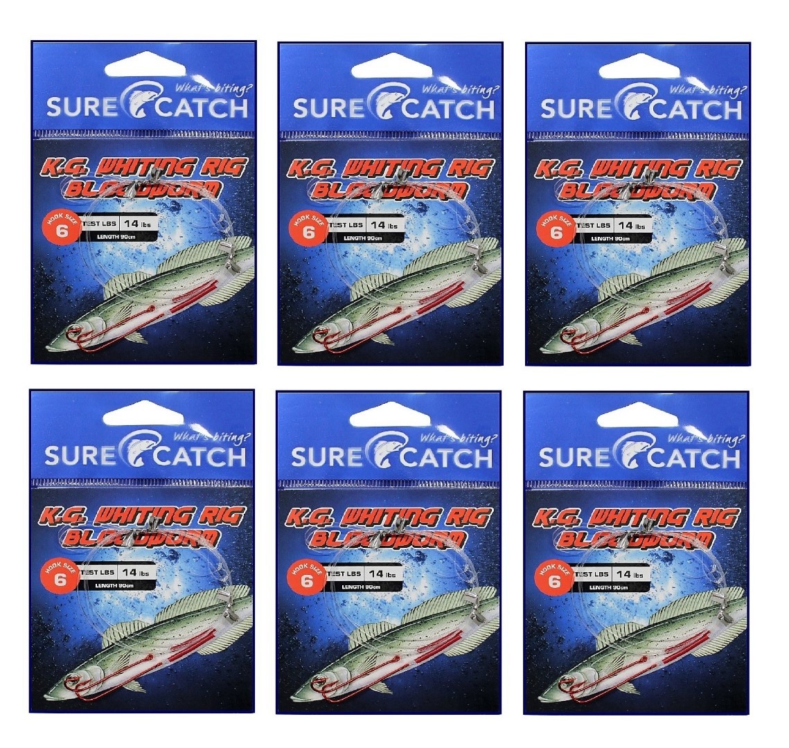 6 Pack of Surecatch King George Whiting Rig - Chemically Sharp Bloodworm  Hooks