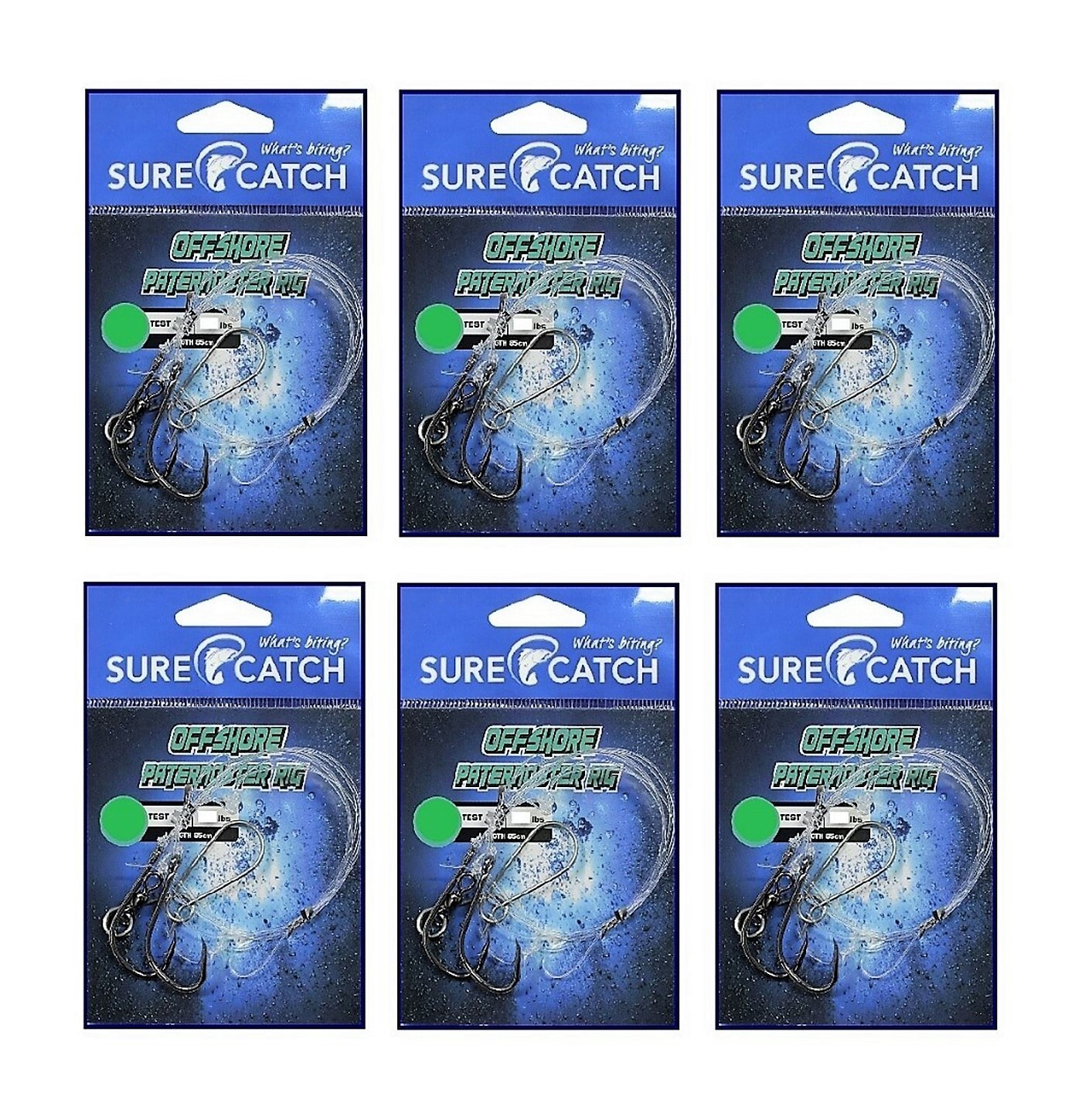 6 Pack of Surecatch 60lb Offshore Paternoster Fishing Rigs-Chemical Sharp  Hooks