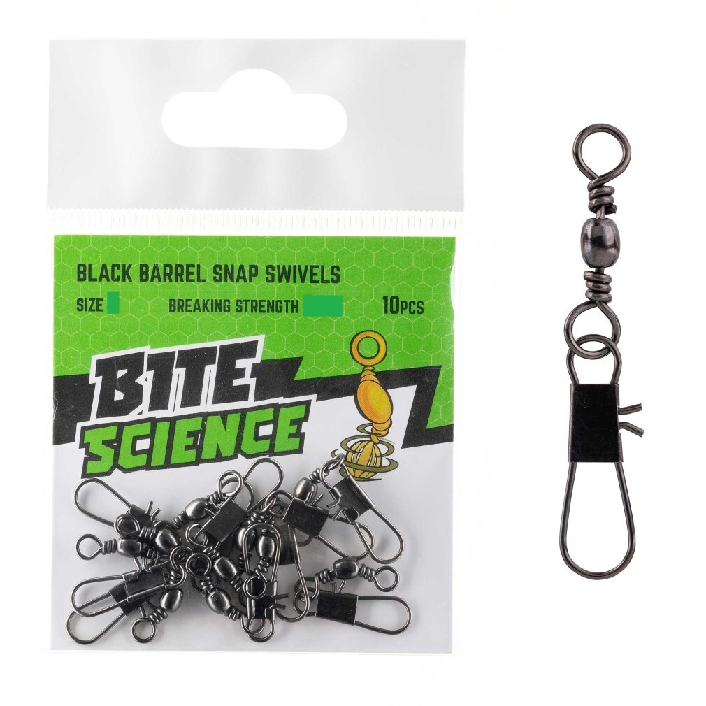 10 Pack of Size 7 Bite Science Black Barrel Fishing Swivels with