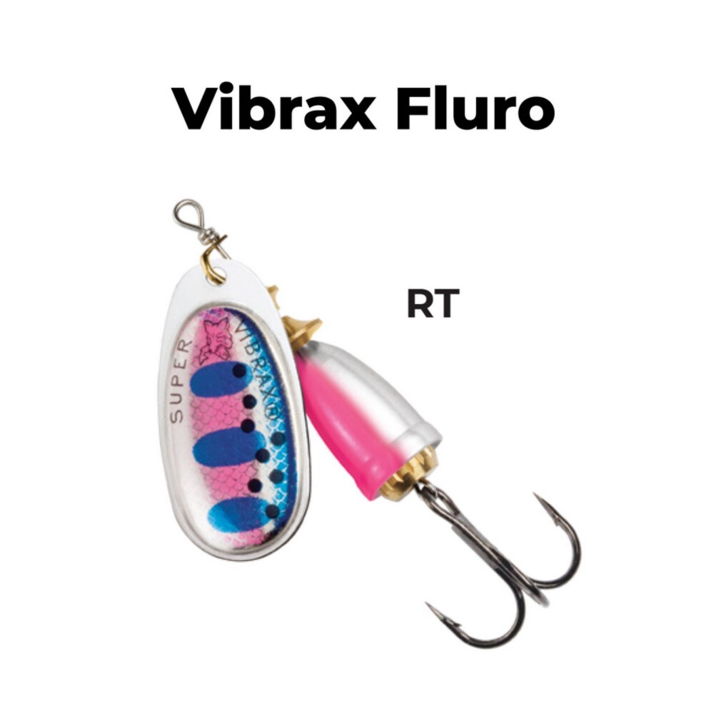 Size 2 Blue Fox Vibrax Fluorescent 6gm Spinner Lure - Rainbow Trout