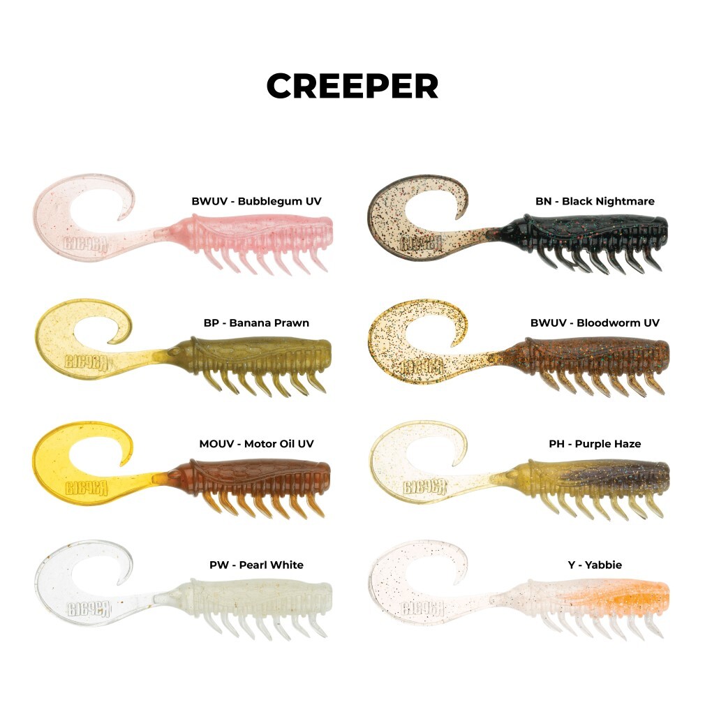 8 Pack of 2.5 Inch Rapala Crush City Creeper Curly Tail Grub Soft