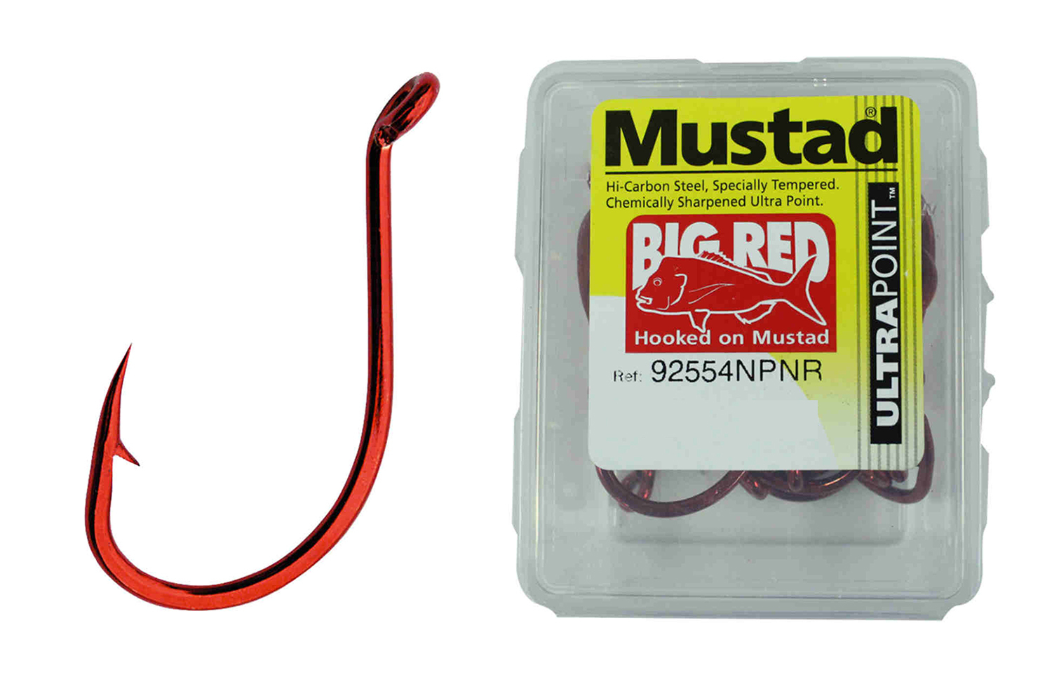 1 Box of Mustad 92554NPNR Big Red Chemically Sharpened Fishing Hooks