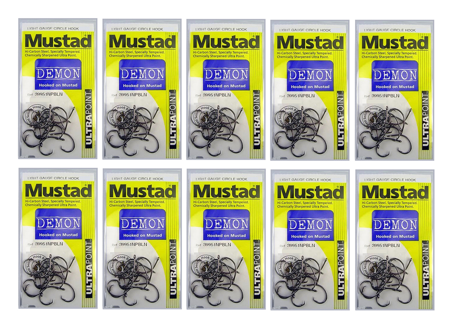 10 Packs of Mustad 39951NPBLN Demon Circle Light Chemically