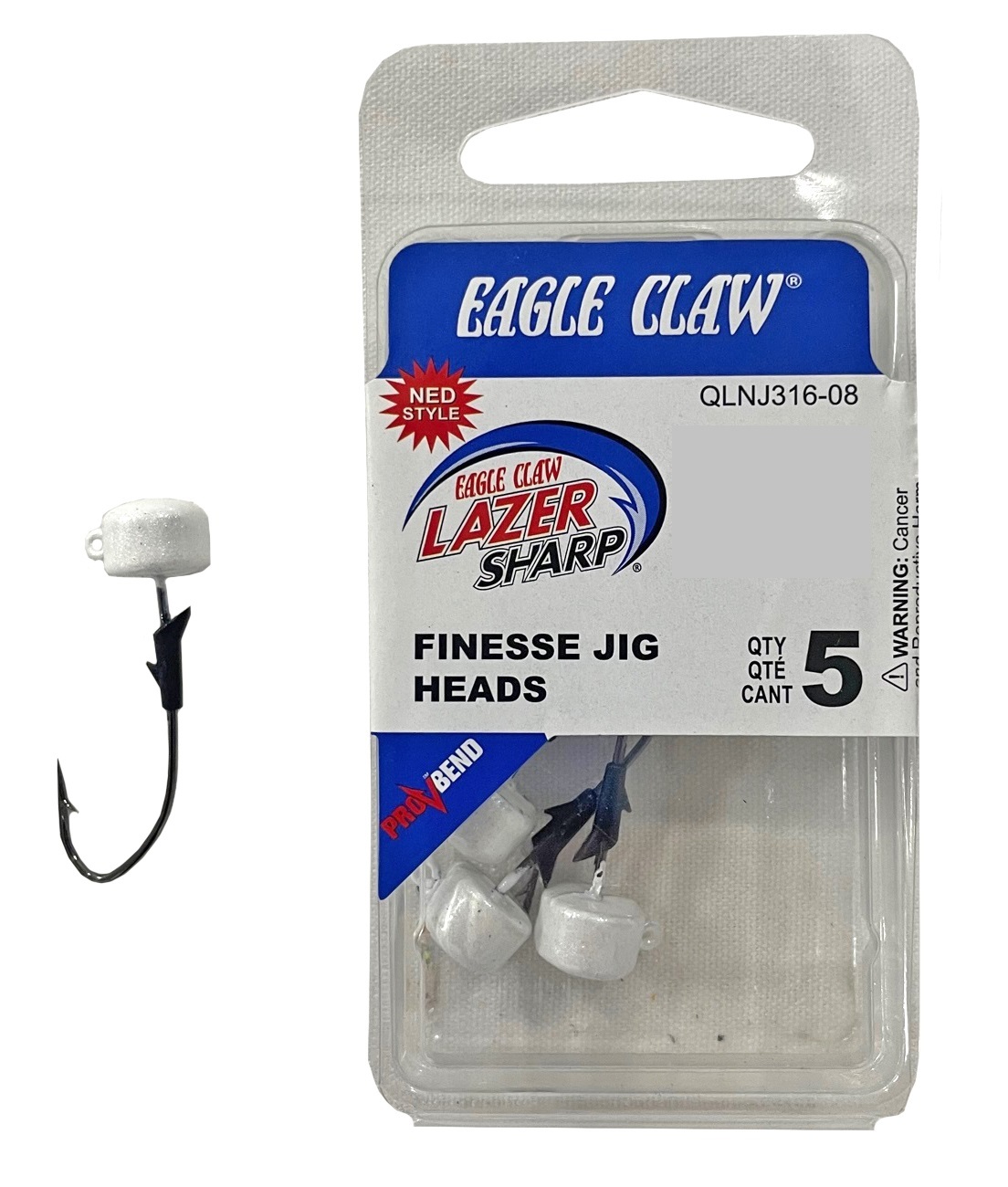 5 Pack of Pearl 1/8oz Eagle Claw Lazer Sharp Size 1/0 Pro-V
