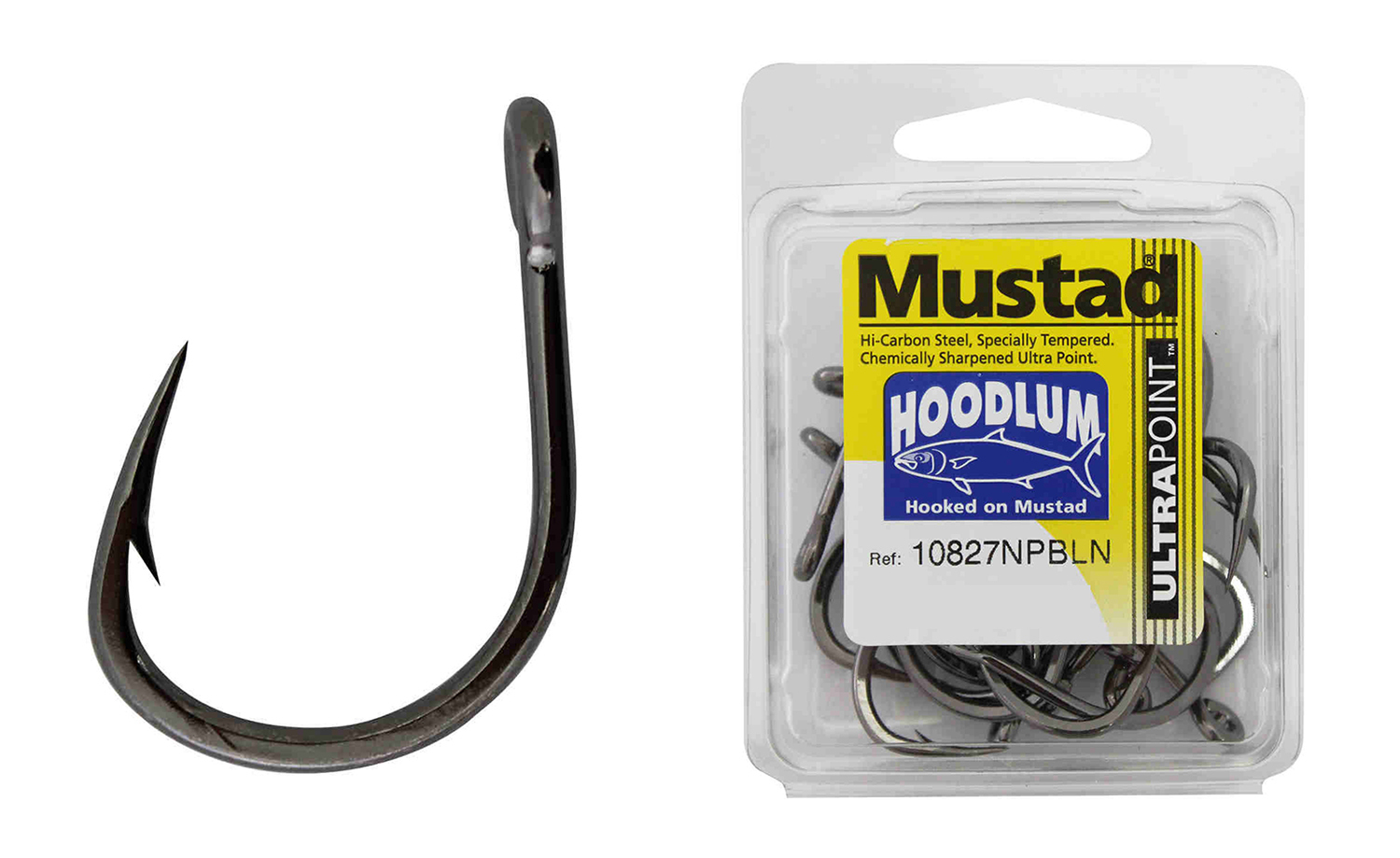 100 x Mustad 10827NPBLN Hoodlum 4x Strong Chemically Sharpened Fishing  Hooks - Size 5/0