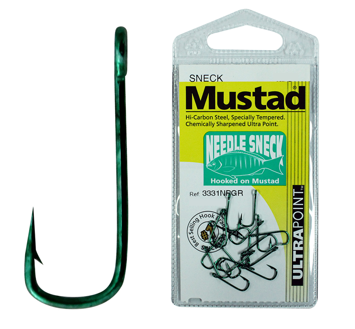 1 Packet of Mustad 3331NPGR Needle Sneck Weed Chemically Sharp Fishing Hooks