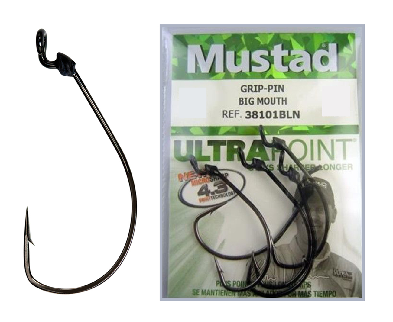Mustad 5/0 Grip-pin Big Bite Soft Plastics Hooks Black Nickel for