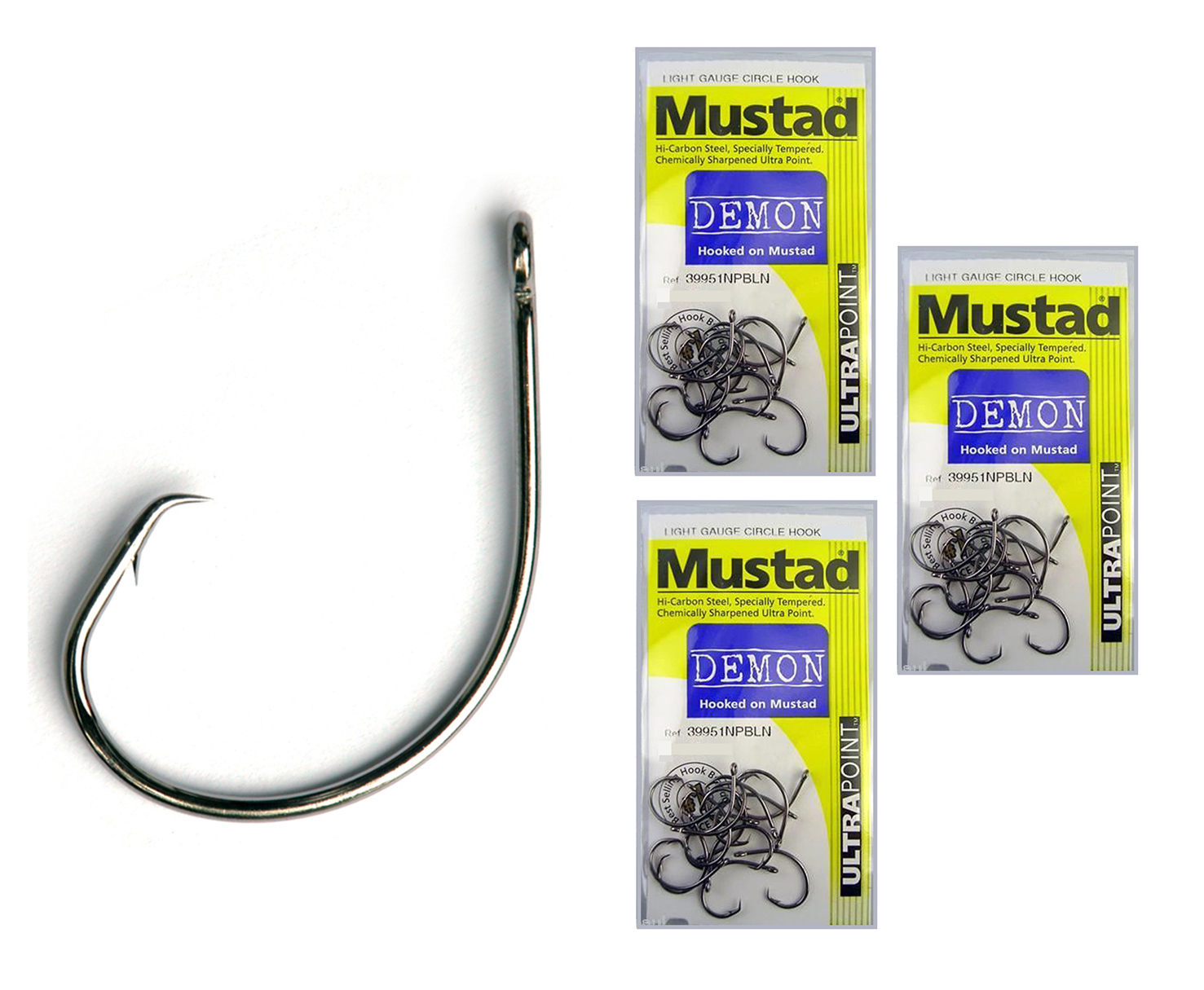 3 Packs of Mustad 39951NPBLN Demon Circle Light Chemically Sharp Fishing  Hooks