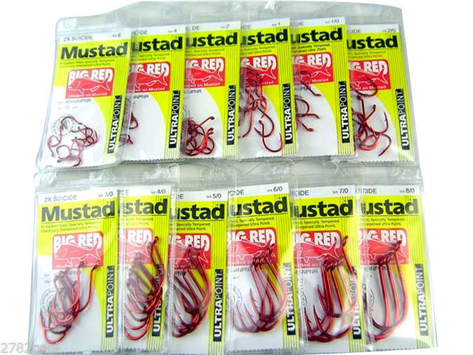 Mustad Big Red Bulk 12 Pc Pack All Sizes-6,4,2,1,1/0,2/0,3/0,4/0,5/0