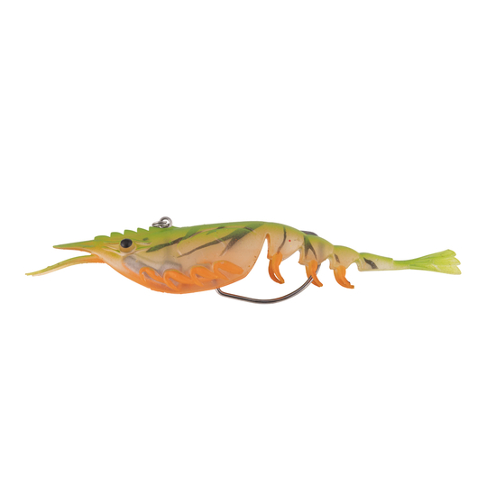 Berkley Shimma Shrimp Weedless 150mm Rigged Soft Bait Lure - Fire Tiger Shrimp