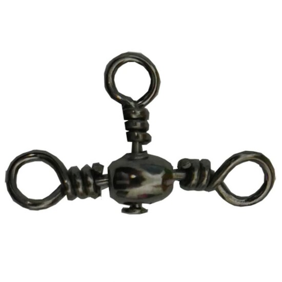 6 Pack of Size 10 Asari Black Crossline 3 Way Fishing Swivels - 12kg