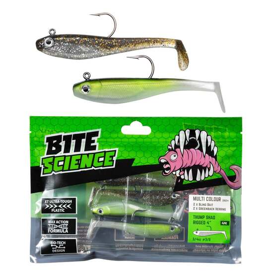 Bite Science Multi-Pack of Rigged 4"' Rigged Thump Shad Lures - Bling/Greenback