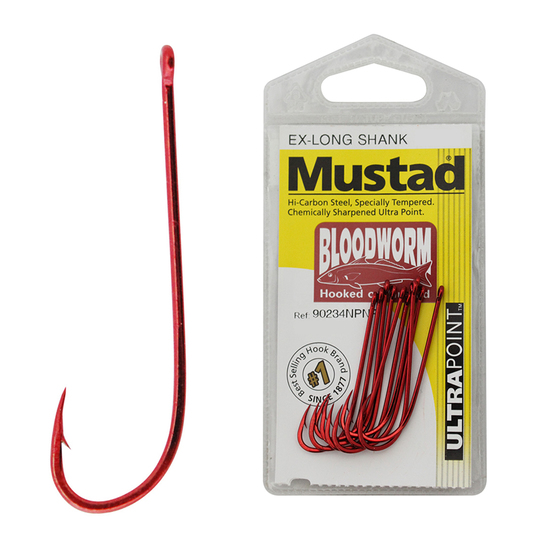 Mustad W37754NP-RB Red Wide Gap Weedless Hooks Size 1/0 Jagged Tooth Tackle