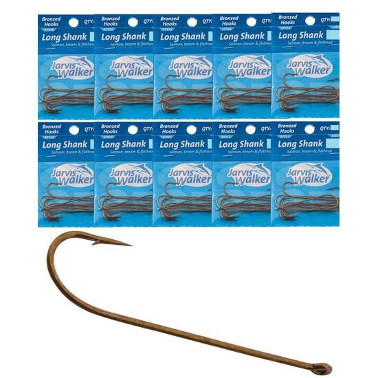 Bulk 10 Pack - Size 12 Jarvis Walker Bronze Long Shank Hooks - Qty: 200 Hooks