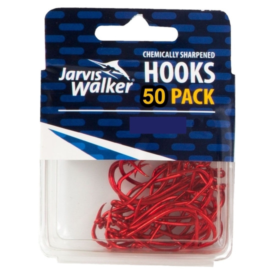 50 Pack of Size 6/0 Jarvis Walker Red Octopus Chemically Sharpened Hooks