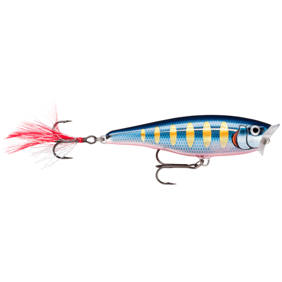 Rapala 9cm Skitter Pop Topwater Popper Fishing Lure - Striped Hot Blue