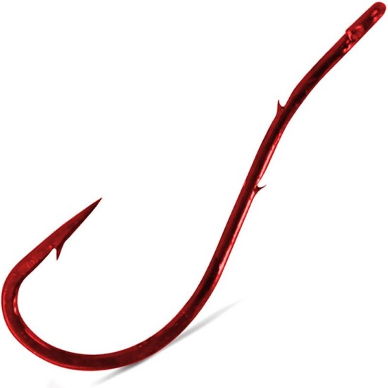25 Pack of Size 3/0 VMC 7054TR Red Chemically Sharpened Bent Worm Hooks
