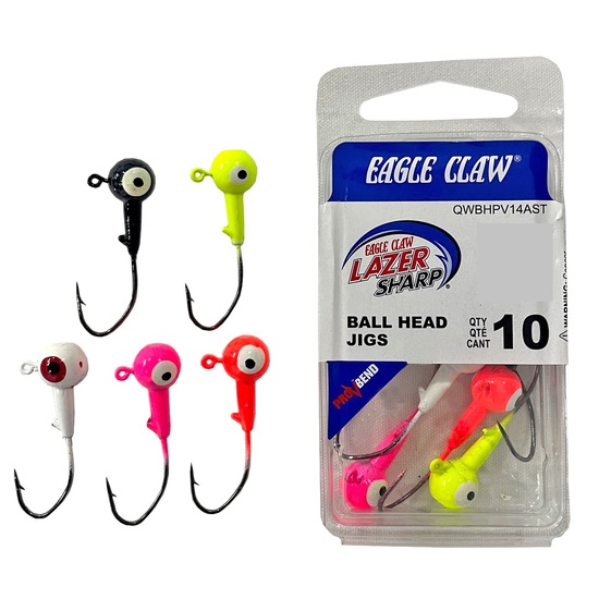 5 Pack of Unpainted 3/16oz Eagle Claw Lazer Sharp Size 2/0 Finesse Jig Heads