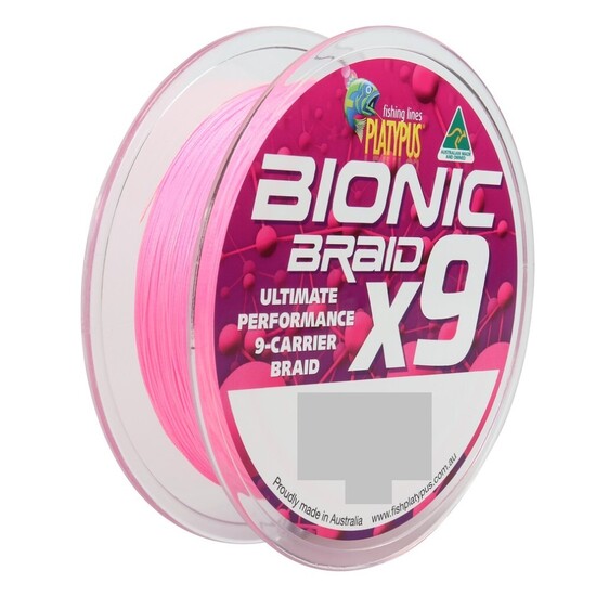 300m Spool Of 8lb Platypus Bionic X9 Braided Fishing Line - Hot Pink 9-Carrier Braid