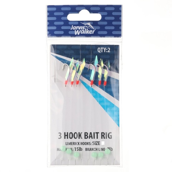 2 Pack of Size 4 Jarvis Walker 3 Hook Bait Rigs with 15lb Main Line & 9lb Branch Line