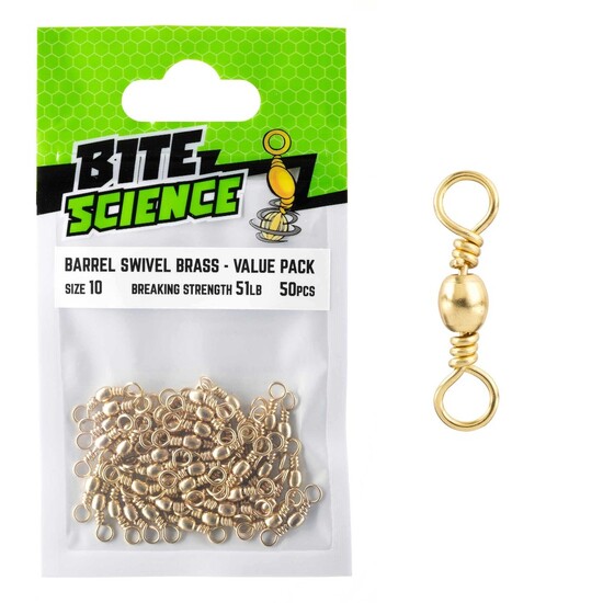 50 Pack of Size 10 Bite Science 51lb Brass Barrel Fishing Swivels