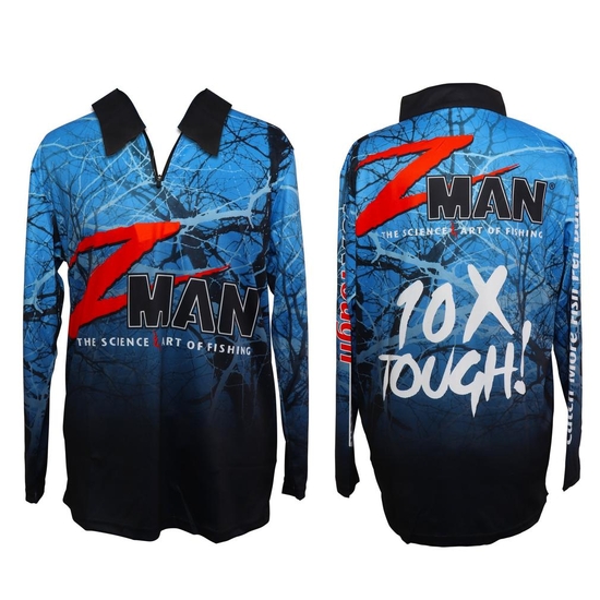 ZMan Medium Blue Long Sleeve Tournament Fishing Shirt with Collar & Zipped Front