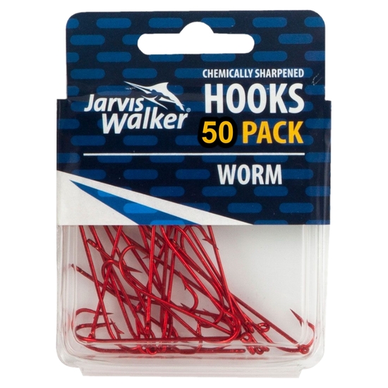 Jarvis Walker Chemically Sharpened Red Long Shank / Worm Fishing Hooks  50pack - Sz 4