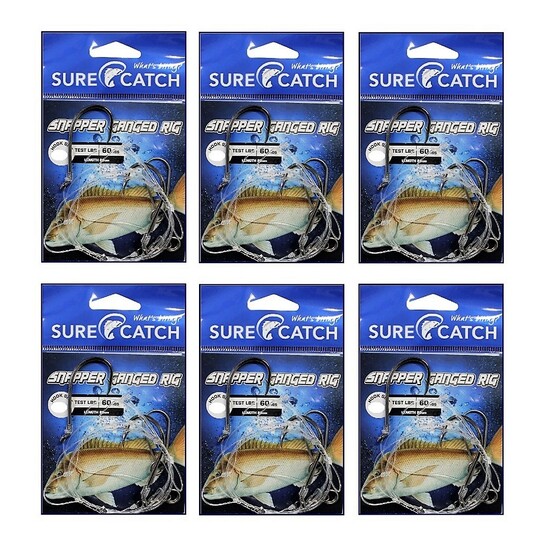 6 Pack of Surecatch Pre-Tied Snapper Rig - Ganged Hook Rig with Chemically Sharpened Hooks (Hook Size:7/0)