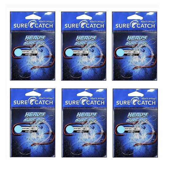 6 Pack of Surecatch Pre-Tied Heavy Surf Rig with Chemically Sharpened Fishing Hooks (Hook Size:6/0)