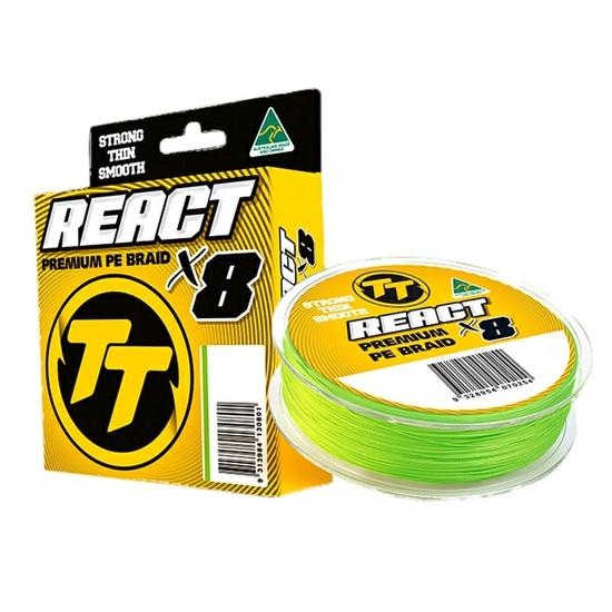 200m Spool of 8lb TT React X8 Green Premium PE Braided Fishing Line - Fishing Braid