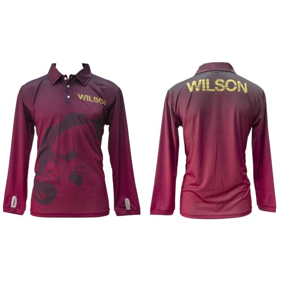 Small Wilson Maroon Barra Tournament Long Sleeve Fishing Shirt with Collar-Fishing Jersey