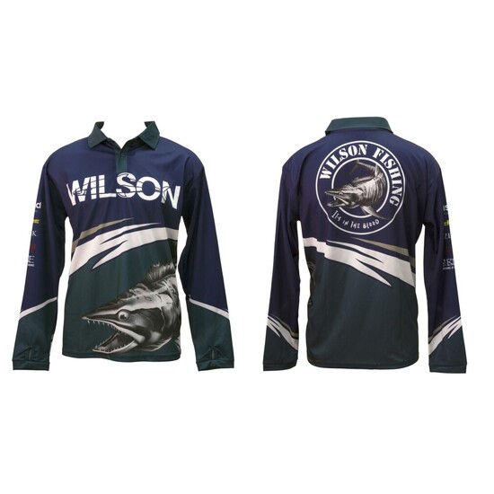 Small Team Wilson Bolt Tournament Long Sleeve Fishing Shirt with Collar - UPF50+