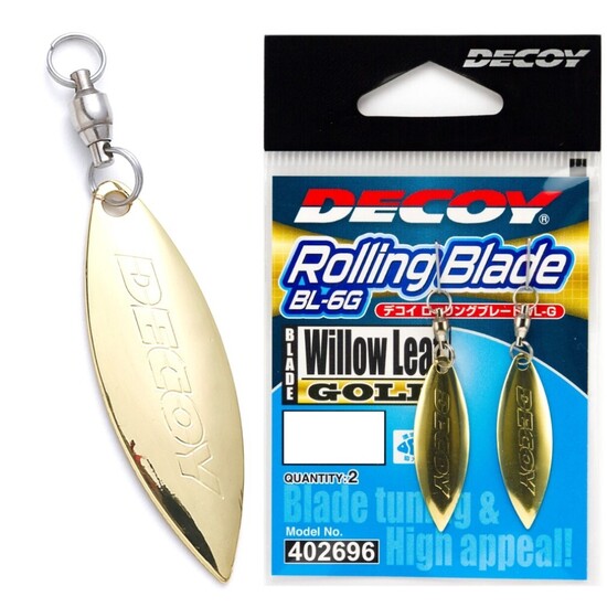 2 Pack of Size 3 Gold Decoy Rolling Blades - BL-6G Willow Leaf Lure Attractor Blades