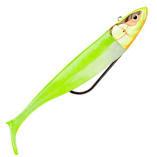 2 Pack of Rigged 12cm Storm Biscay Shad Soft Body Fishing Lures - Hot Chartreuse