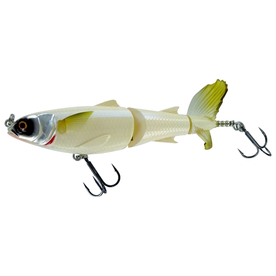 Chasebaits Lures Drunken Mullet 130mm Offset Pop Tail Fishing Lure - Bone