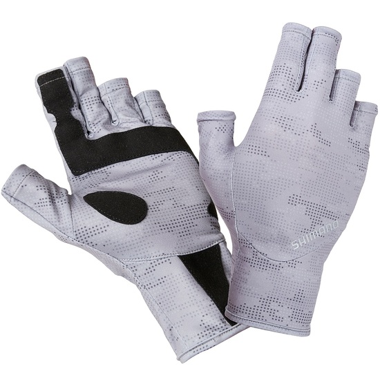 Shimano Medium Grey Dot Camo Fingerless UPF 50+ Sun Gloves