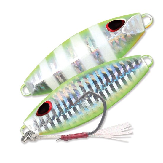 90gm Storm Gomoku Slow Rocker Jig - Compact Slow Pitch Jig Lure - UV Chartreuse Glow Zebra