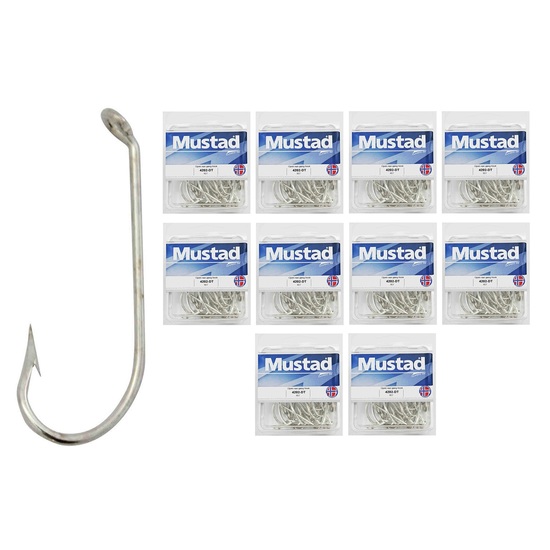 10 Boxes of Mustad 4202D 2x Strong Kirby Open Eye Fishing Hooks - Size 1/0