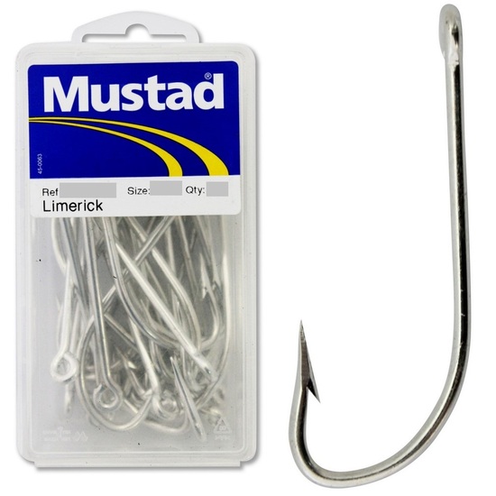 1 Box of Mustad 8260D Size 2/0 Super Fine Limerick Fishing Hooks - 25 Hooks