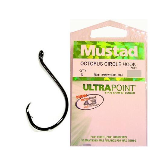 Size 5/0 Mustad Octopus Circle Hooks - Qty 6 - 39935npnp-Chemically Sharpened Hooks