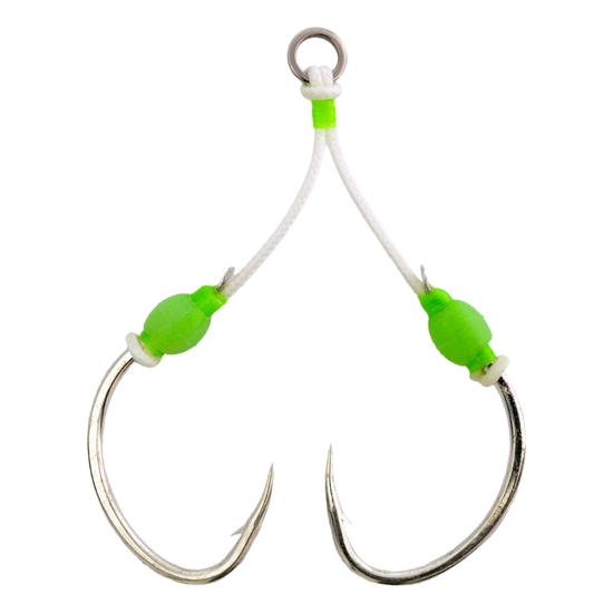 2 Pack of Size 2/0 Mustad Slow Pitch Jig Assist Hooks -Kevlar Joined Chemical Sharp Hooks