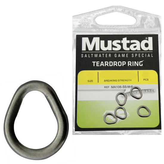 Mustad Stainless Steel Teardrop Ring SzL 660lb / 300Kg 5pce/Pkt For Fishing Lures