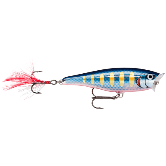 Rapala 9cm Skitter Pop Topwater Popper Fishing Lure - Striped Hot Blue