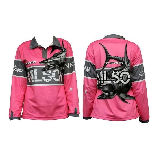 Team Wilson Pink Tournament Long Sleeve Fishing Shirt with Collar-Fishing Jersey [Size: 10]