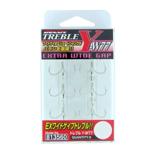 6 Pack of Size 4 Decoy Y-W77 Extra Wide Gap Treble Fishing Hooks -Japanese Made Trebles