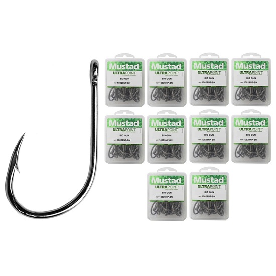 5 Pack of Size 2/0 Mustad 38101BLN Grip Pin Big Mouth Ultra Point Fishing  Hooks