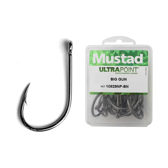 100 x Mustad 10829NPBLN Big Gun Kirbed Chemically Sharpened Fishing Hooks - Size 10/0 